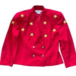 Vtg Sunny Leigh Silk Embroidered Star Blazer Jacket Art Wear Gold Size M